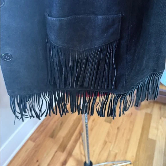 Vintage Newport News Black Suede Fringe Jacket Western Boho Cowgirl 100% Leather - Picture 3 of 6